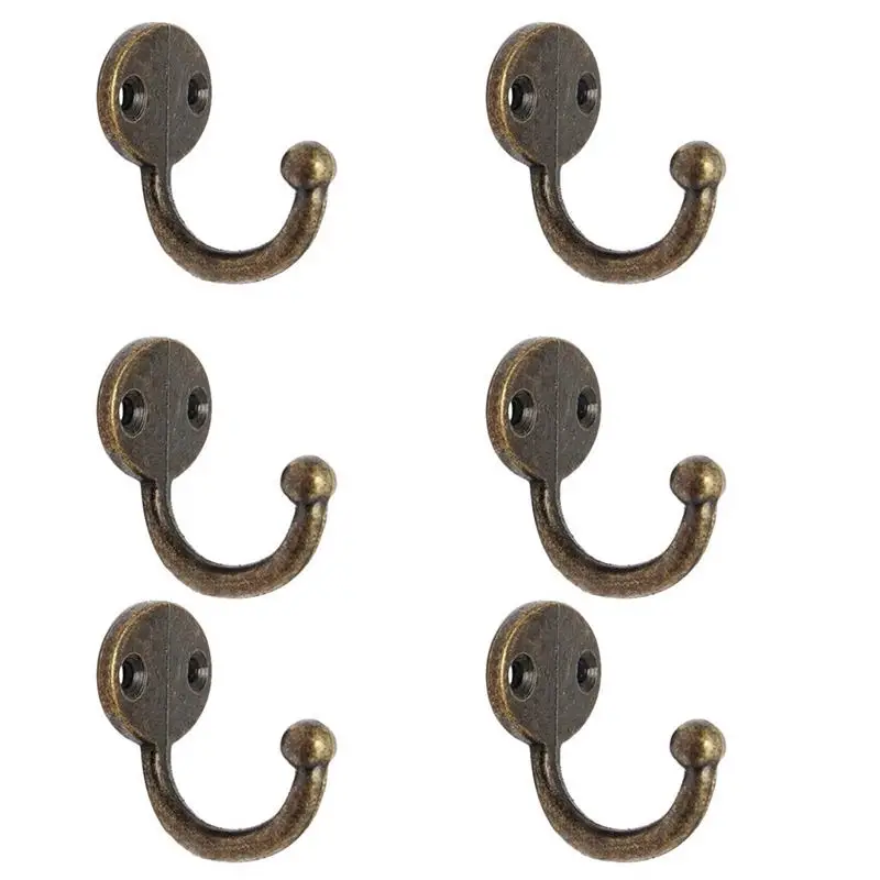 Lot 6Pcs Retro Coat Hat Hook Door Wall Hanger Alloy 35 X 30Mm -Bronze