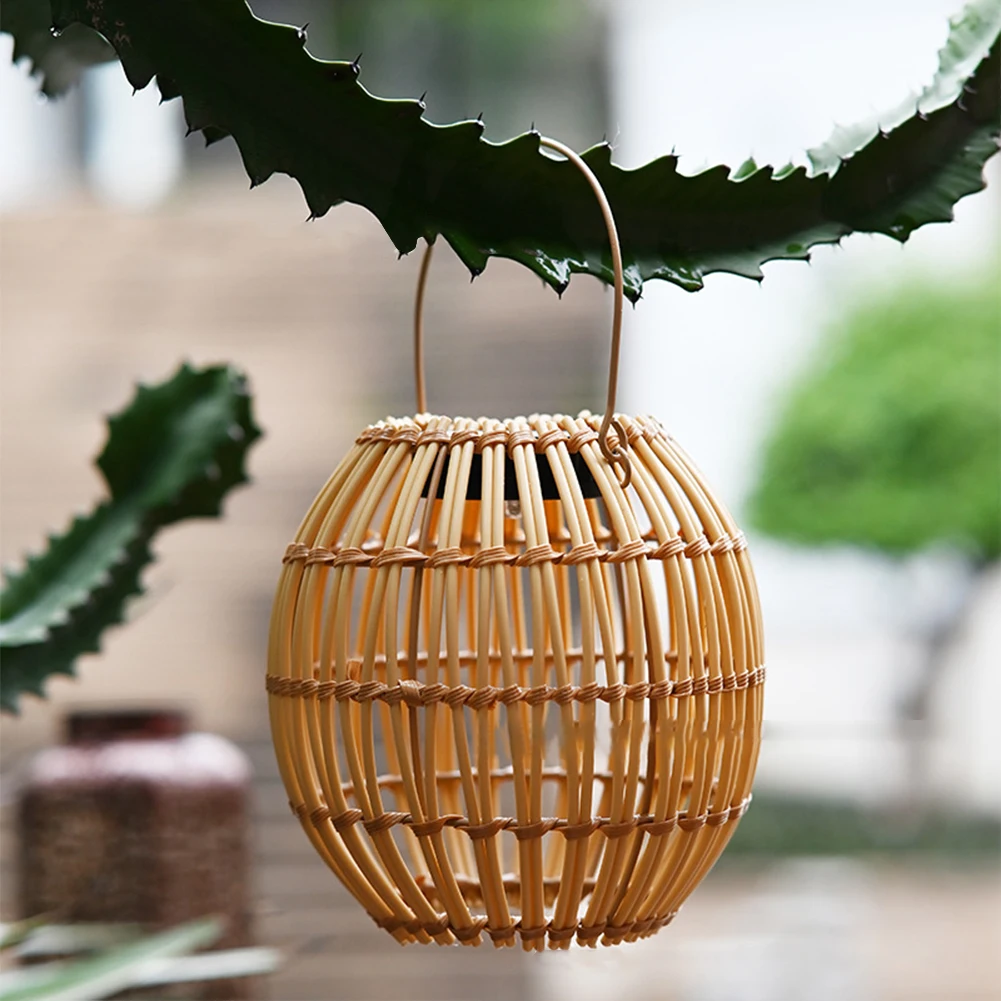 Solar Hanging Rattan Lantern Outdoor Solar Light Balcony Bamboo Chandelier Lamp Atmosphere Woven Solar Lamp Garden Decoration