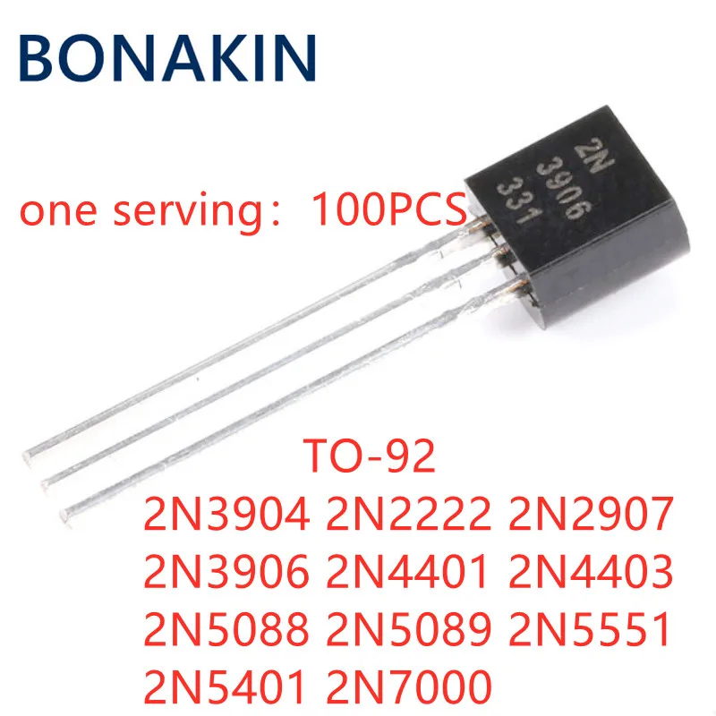 100PCS 2N3904 TO-92 2N2222 2N2907 2N3906 2N4401 2N4403 2N5088 2N5089 2N5551 2N5401 2N7000 NPN Transistor