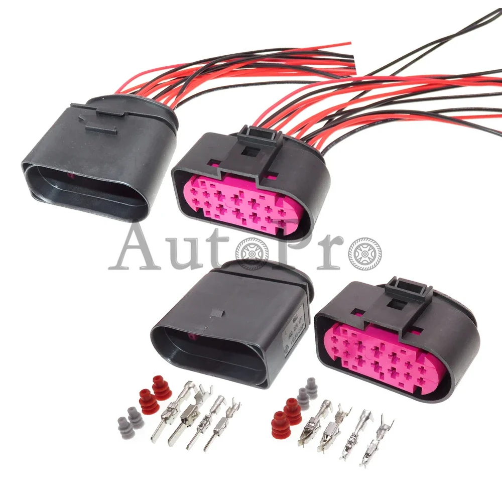 1 Set 14 Hole Auto Male Female Wire Harness Socket AC Assembly For Audi VW 1J0973737 1J0973837 Car LED Headlights Hybrid Plug