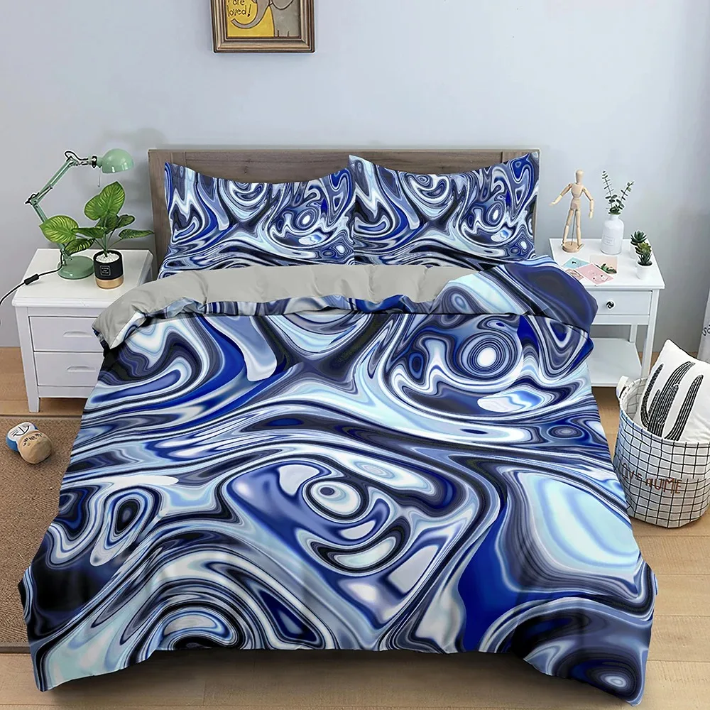 

Abstract Duvet Cover Set King Microfiber Blue Psychedelic Bedding Set 23 Pcs Queen Size Warped Space Theme Twin Comforter Cover