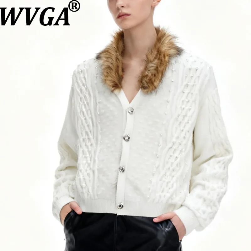 

WVGA Winter New Man Tide Fur Stand Collar Trendy Pearl Sweater Niche Chic Casual Elegant Fleece Lined Thickened Coats Ins W14401