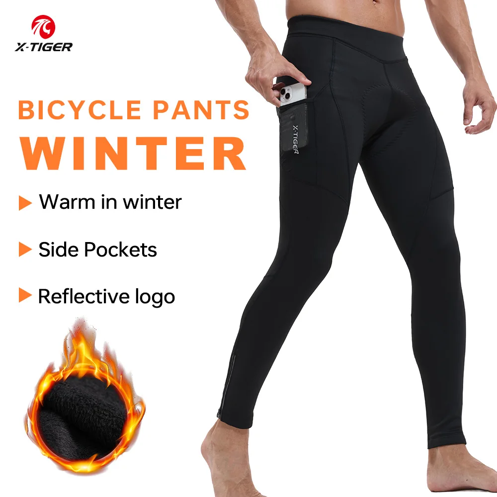 

X-TIGER мужские велосипедные штаны с губчатой подушечкой, амортизирующие велосипедные брюки, зимняя одежда для велоспорта, сохраняющая тепло, велосипедная одежда