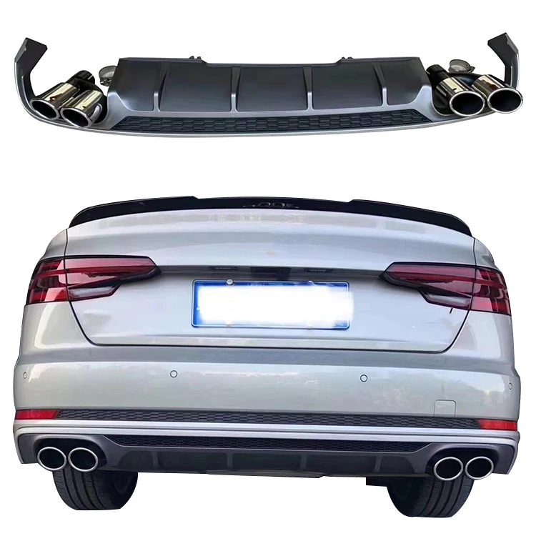 Factory Price Auto Parts Upgrade A4 B9 Normal Style Diffuser S4 Rear Lip with Tailpipe for  A4 B9 2017-2019