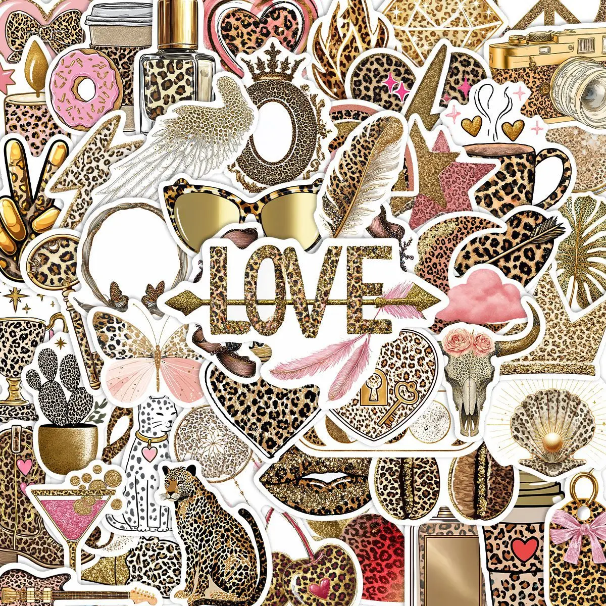 

55Pcs Cartoon Leopard Pattern Aesthetic Stickers Retro Graffiti Stickers DIY Decorative Guitar Skateboard Waterproof Stickers