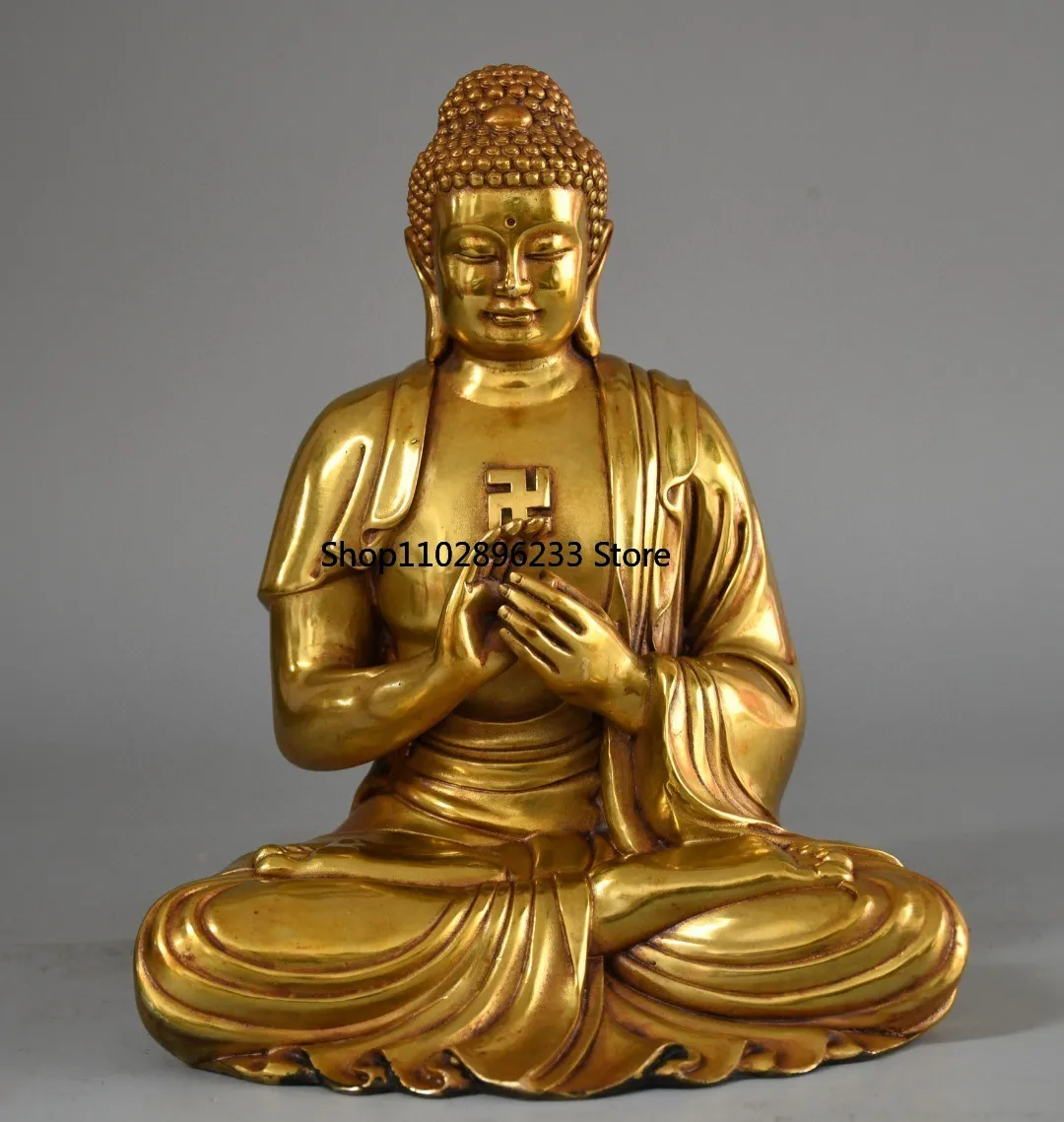 Tibetan brass gilt Sakyamuni Sanbao World Day Tathagata Buddha Home Hall ornament incense case offering supplies 22