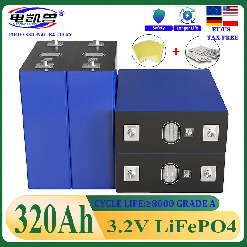 8000 cycle 320AH 3.2V Lifepo4 Battery Grade A DIY 12V 24V Rechargeable Lithium Iron Phosphate Cell For Golf Cart Boat Duty Free