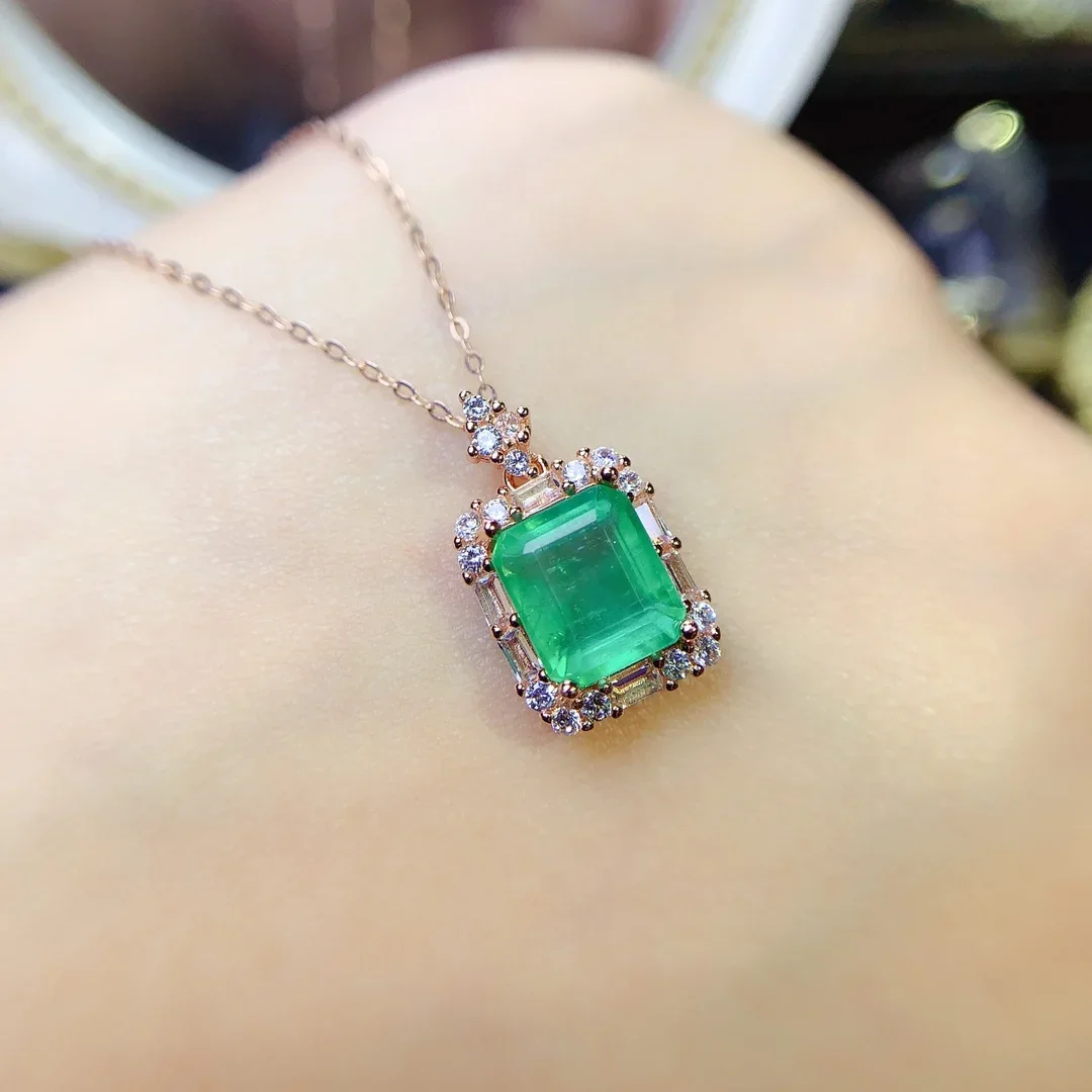 Natural Emerald Sterling Silver 925 Jewelry Women's Jewelry Necklace Women's Luxury Green Christmas Shipping FREE