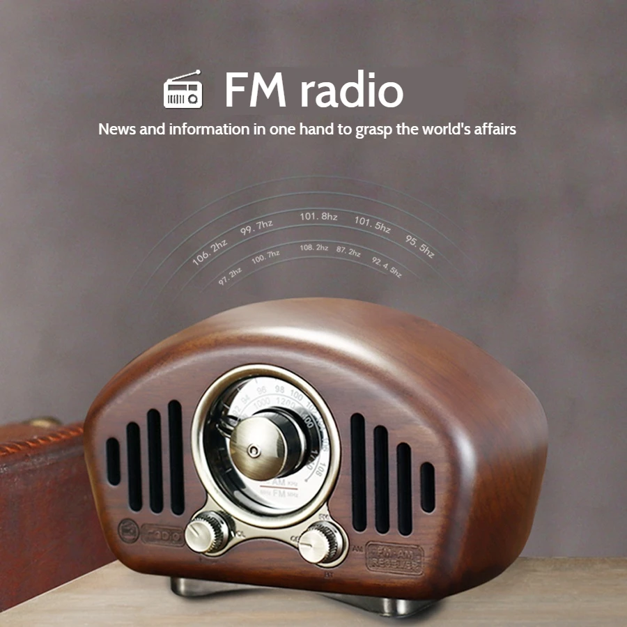 Walnut Bluetooth Speaker Radio Retro Mini Card-inserting Small Stereo, Solid Wood FM Radio Station.