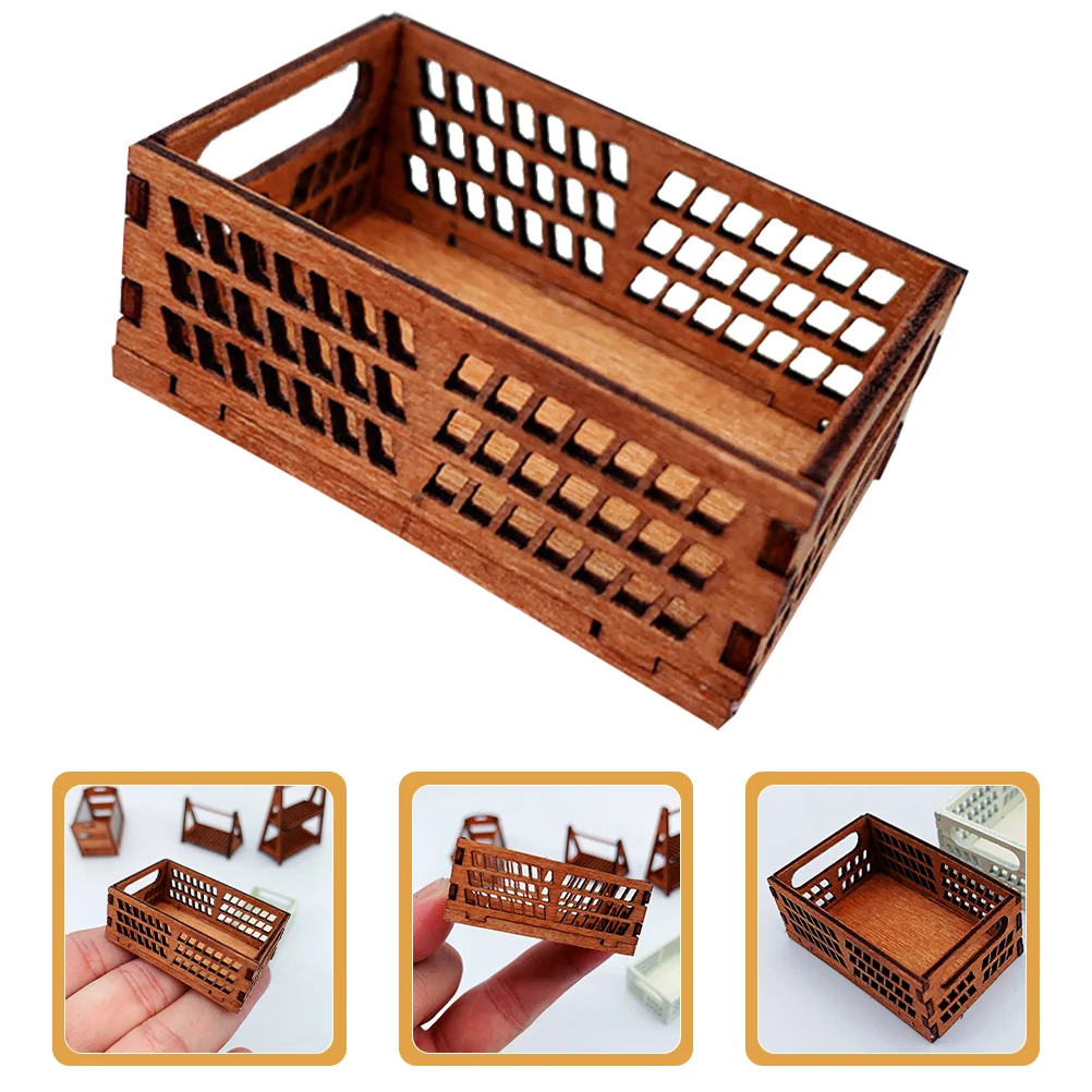 

2 Pcs House Storage Box Miniature Things Crates Miniatures Accessories Basket Baskets Wood