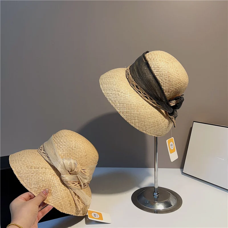 High-quality Lafite straw hat French elegant fashionable lampshade hat ladies summer seaside holiday sun visor