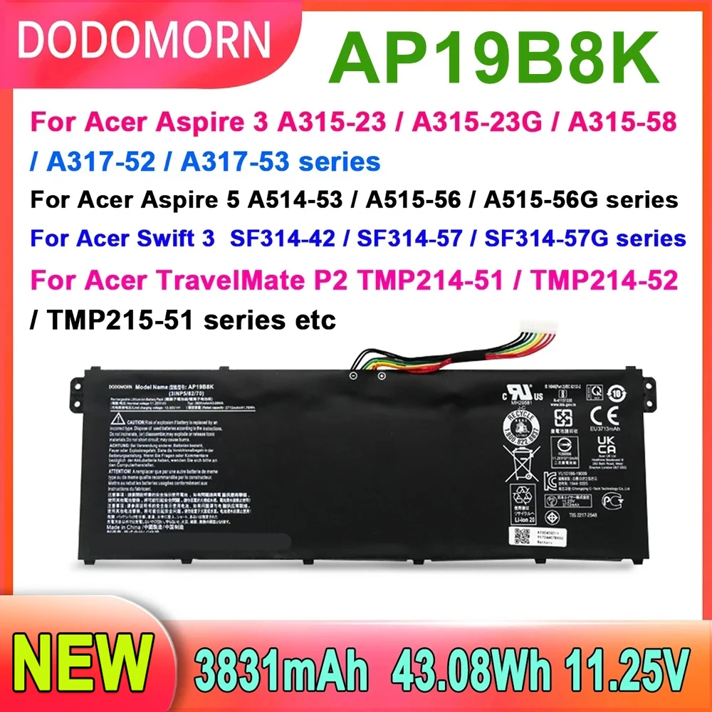 

Новый аккумулятор для ноутбука AP19B8K для Acer Aspire 3 A315-23 A315-58 A317-52, 5 A317-58, Swift 3 A514-53 Series 43.08WH