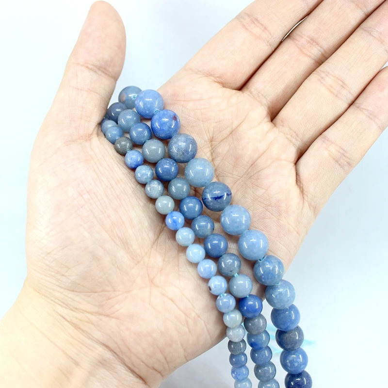 Natural Smooth Blue Aventurine 4 6 8 10 12MM Round Loose Strand Stone Beads For Jewelry Making Bracelets Necklace Earrings Gift