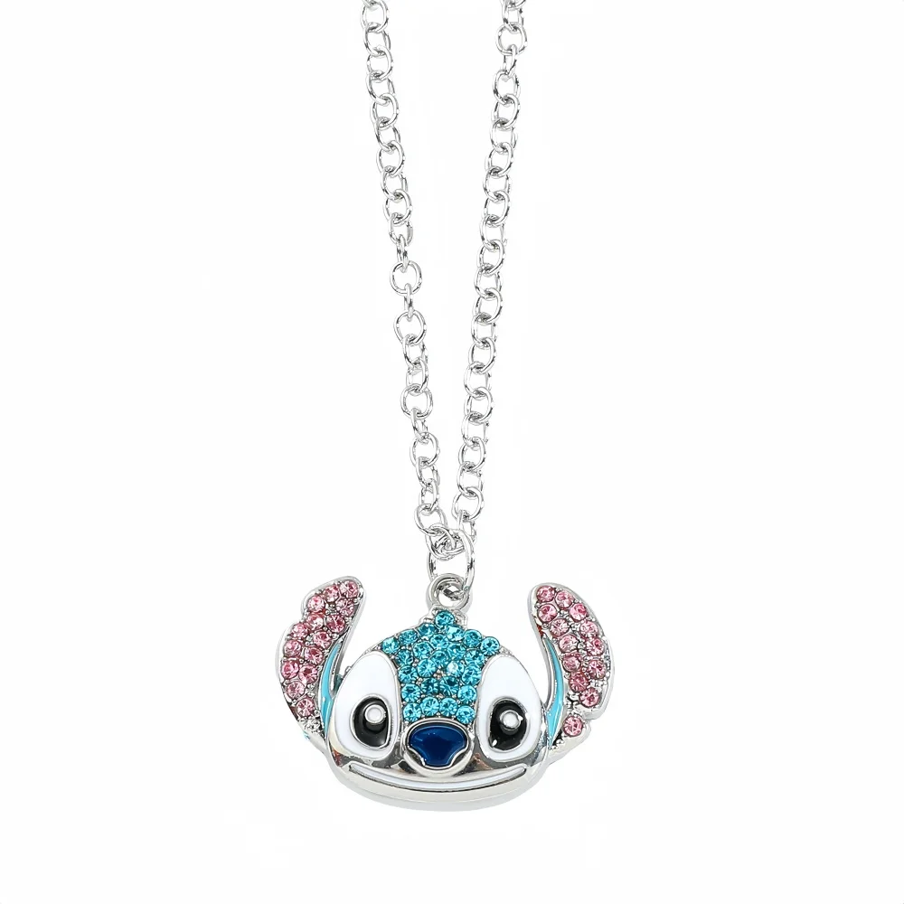 Disney Stitch Cartoon Girls Necklace Stitch  Cute Jewelry Personality Pendant Woman Sweater Chain Filled Rhinestones kids Gift