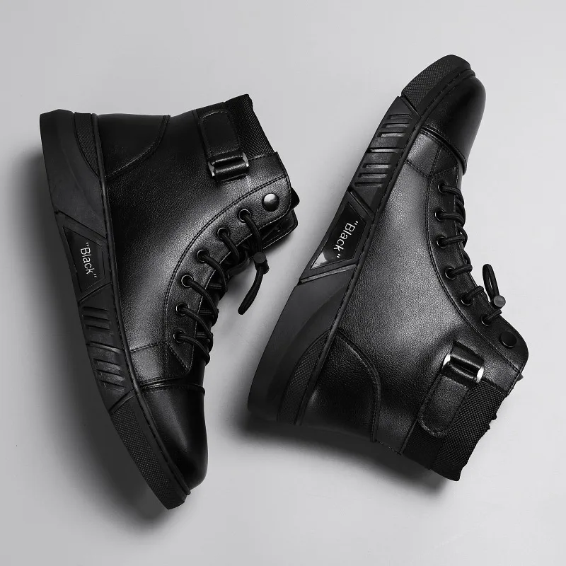 High-quality Fashion High Top Men's Leather Boots British Style Platform Boots for Men Soft Soled Men's Boots Resistant Shoes - Image 4