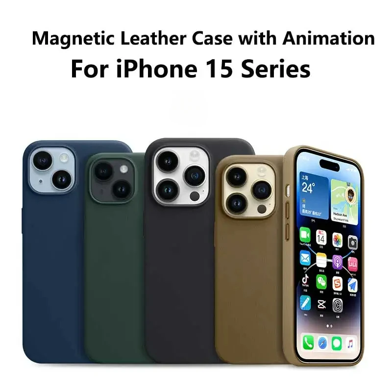 Original Apple Leather With Magsafe Case for iPhone 15 Pro Max 15 Plus 15Pro Case Wireless Charging Magnetic Cover