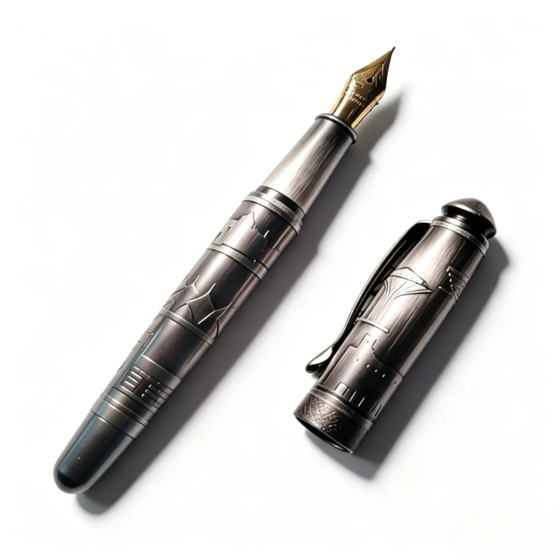 Huxiaoshan Saudi Royalty Fountain Pen Stainless Steel Body Unique Artistic Carving F0.5 Ink Pen Smooth Writing Exquisite Texture