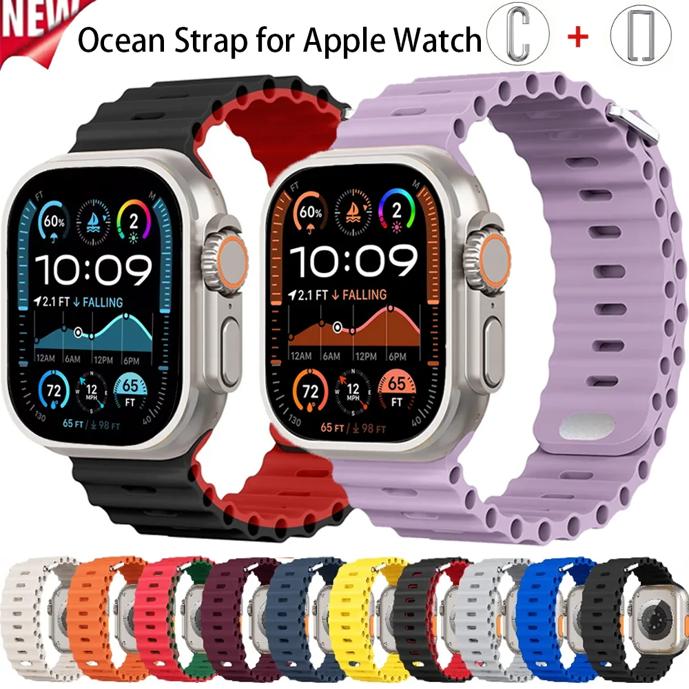 Correa oceánica para Apple Watch Ultra 2 Band 49mm 10 46mm 42mm 9 8 7 45mm 41mm pulsera de silicona iWatch 6 5 4 SE cinturón