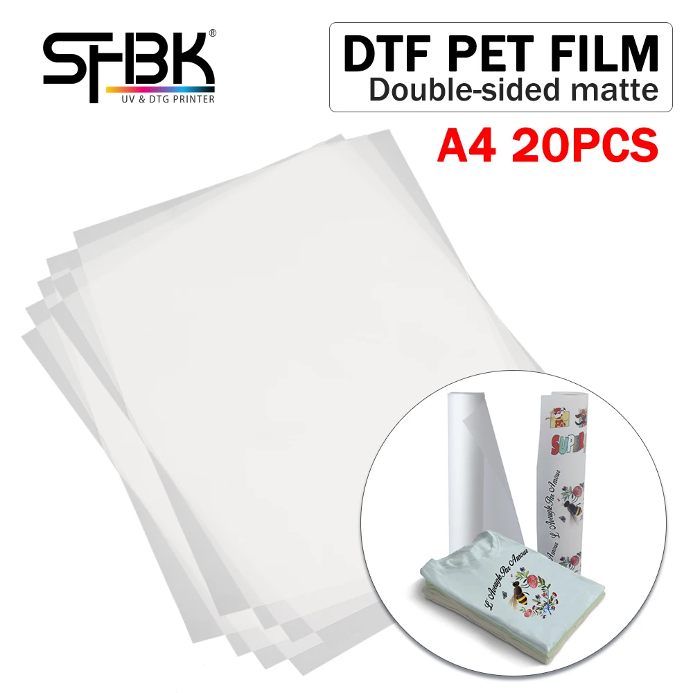 20PCS non paper jam printing, 100% restoration of bright colors, A4 DTF PET FILM paper for DTF printer thermal transfer printing
