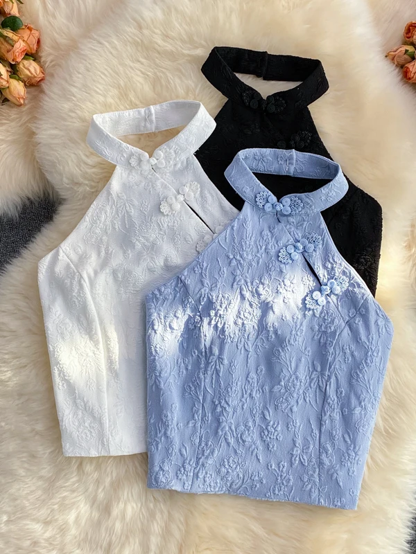 Summer Outfit Pure Desire Spicy Girl Style Neck Hanging Button  Improved Version Small Vest Women's Tube Top Sleevel...