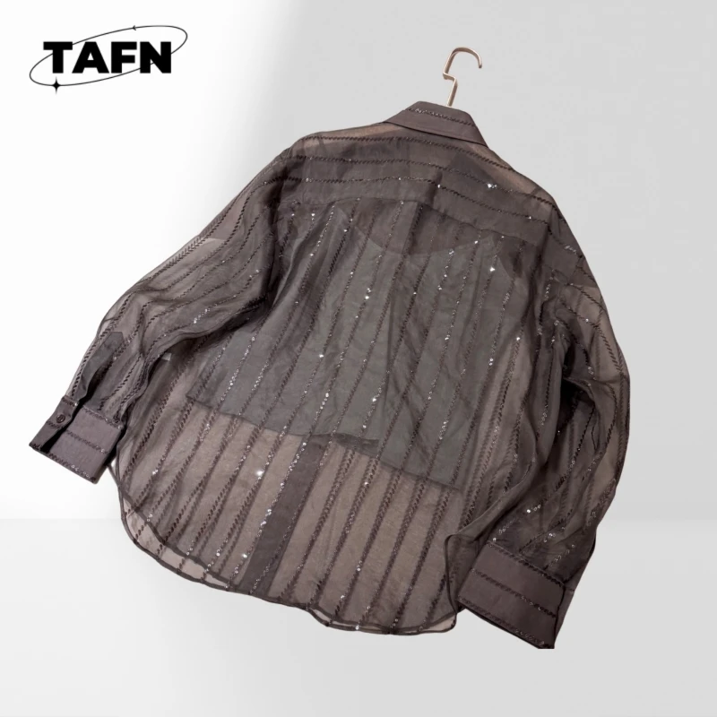 셔츠 하이 스트리트 편안하고 세련된 모든 매칭 여성 리넨 셔츠 튜닉 스타일 캐주얼 루즈 블라우스 캐주얼 통기성 AF2104