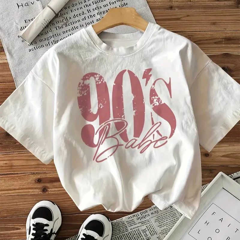T-Shirts mit Buchstabendruck im 90er-Jahre-Stil für Mädchen, Baumwoll-Grafik-T-Shirts, Damen-T-Shirts, Oberteile für Männer und Frauen, Freizeitkleidung, Kurzarm-T-Shirts für Damen