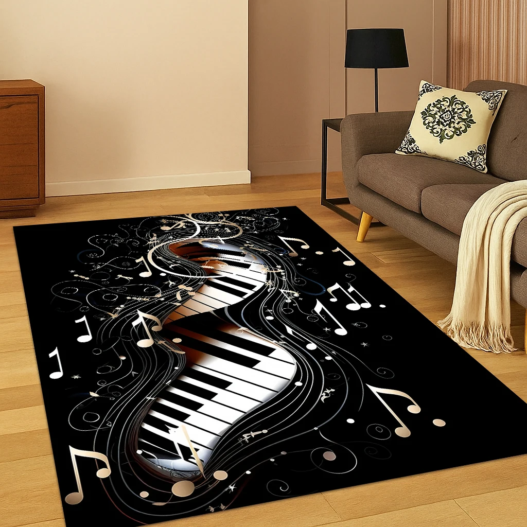 3D Klavier Violine Musiknoten Kunst Teppich Teppich für Schlafzimmer Wohnzimmer Sofa Küche Fußmatte Dekor, Kinder Playma Spiel rutschfeste Bodenmatte