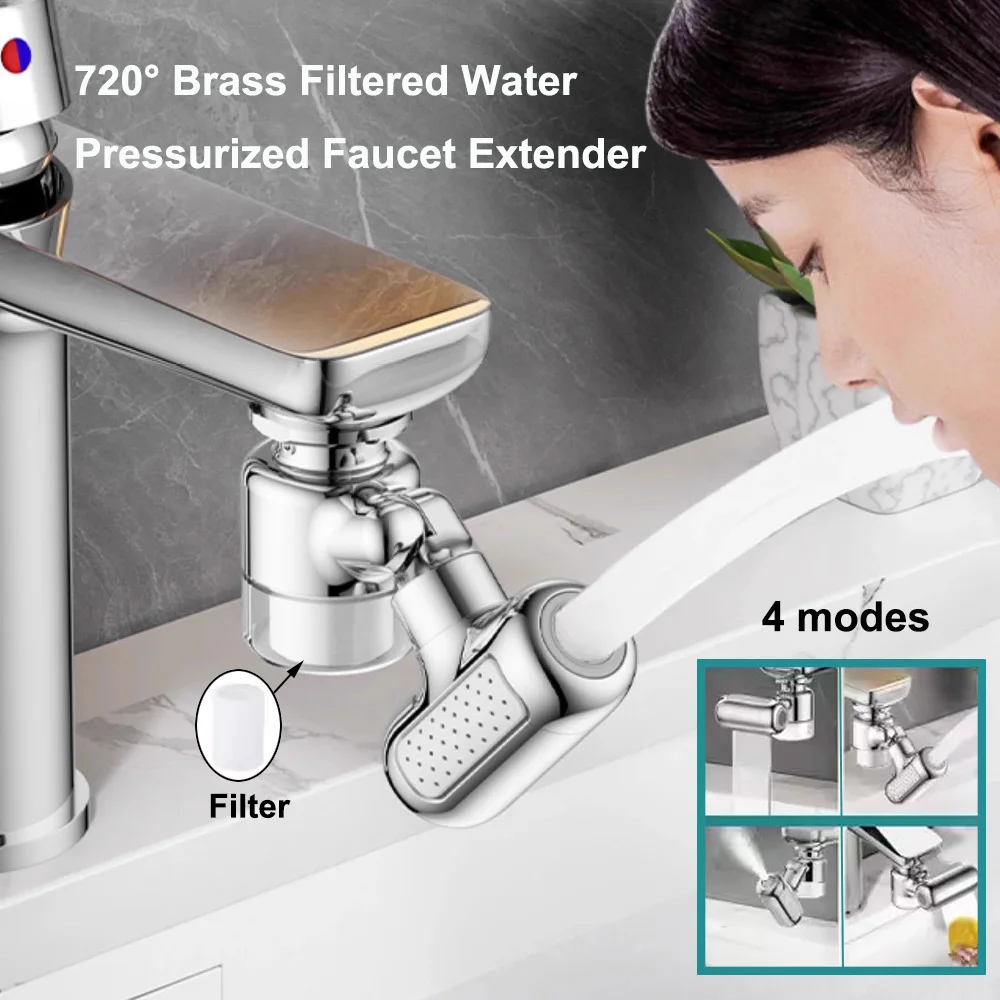 Universal Metal Faucet Extender with Filter 1080° Rotation Tap Aerator 4 Modes Splash Basin Swivel Robotic Arm Faucets Extension
