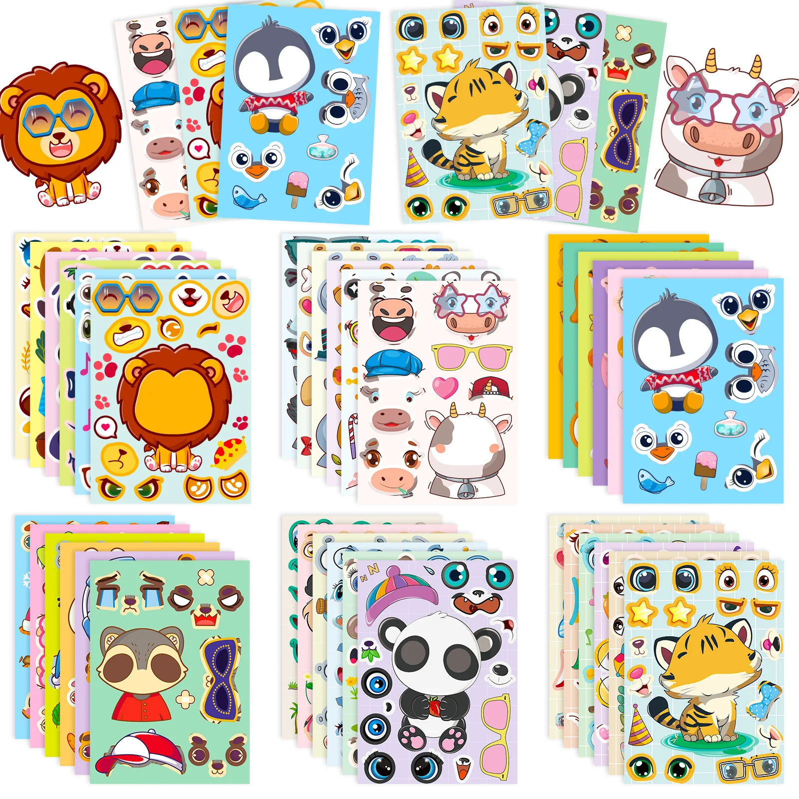 

6PCS Fun Puzzle Face Changing Sticker Cartoon Parent Child Interactive Graffiti Puzzle Sticker for Children