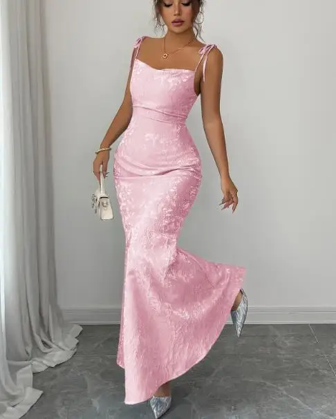 ชุดเดรสทรงเมอร์เมดสายเดี่ยวผ้าลูกไม้สำหรับผู้หญิง ดีไซน์ผูกไหล่เก๋ไก๋ ให้ลุคสง่างาม