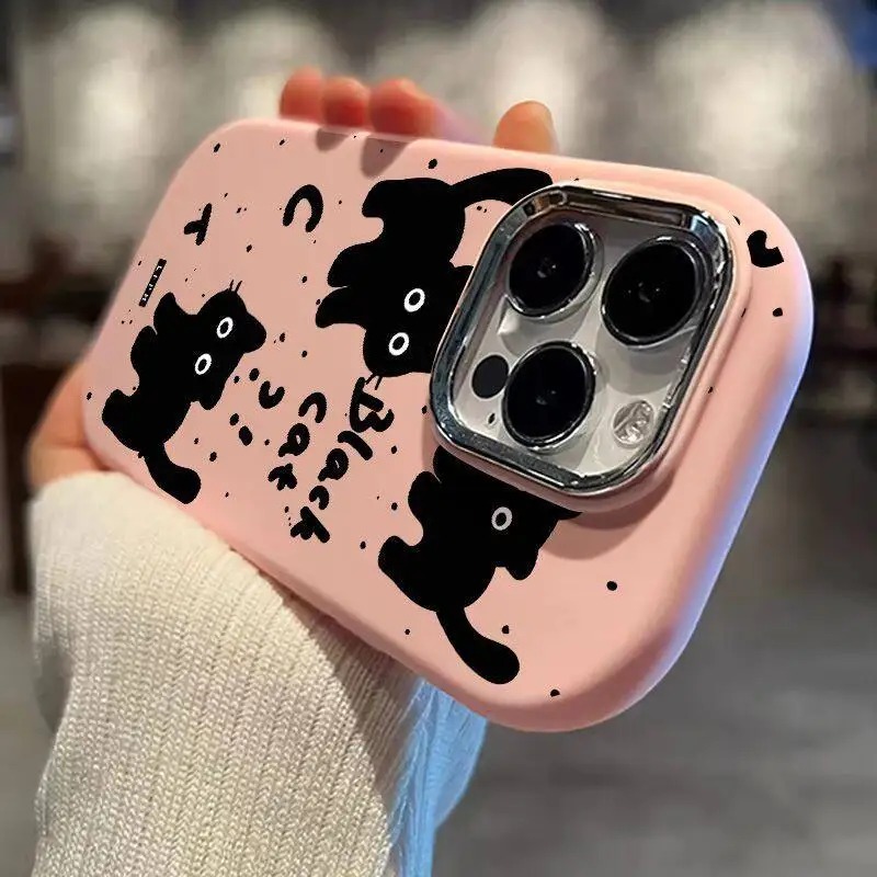 เคสเคสแมวสีดำน่ารักสำหรับ OPPO Reno 11F 5G 7 4G 5 6 Lite A98 A78 A58 A38 A17 A16 A15 A57 A77 A5 A53 A54 A96 A92