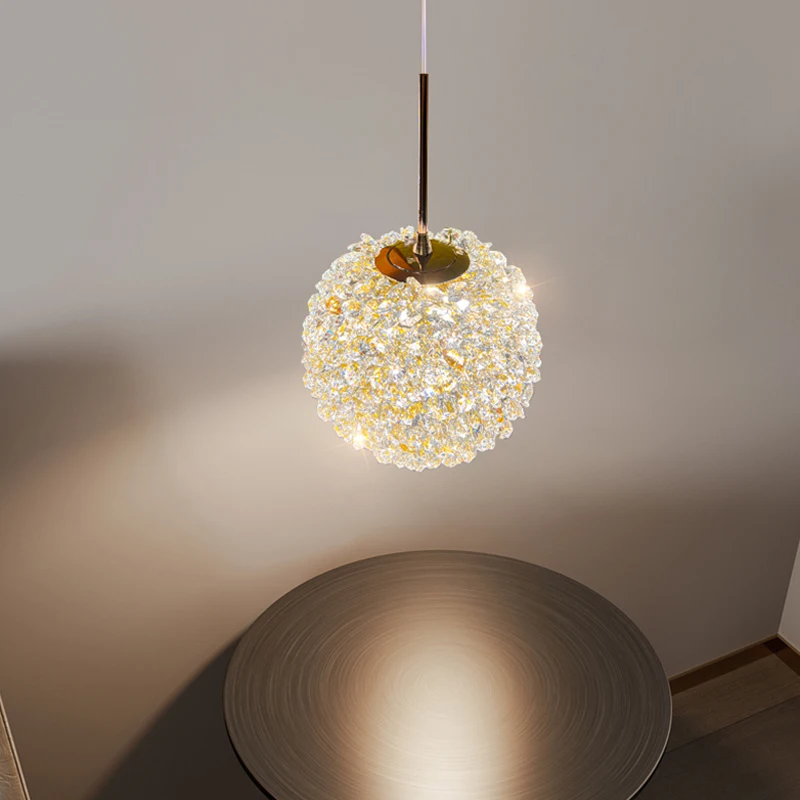 Luxury Round Ball Pendant Lamp Bedhead Warm Pendant Light Romantic Crystal Hanging Lamp for Dining Room Long Line Decor Fixture