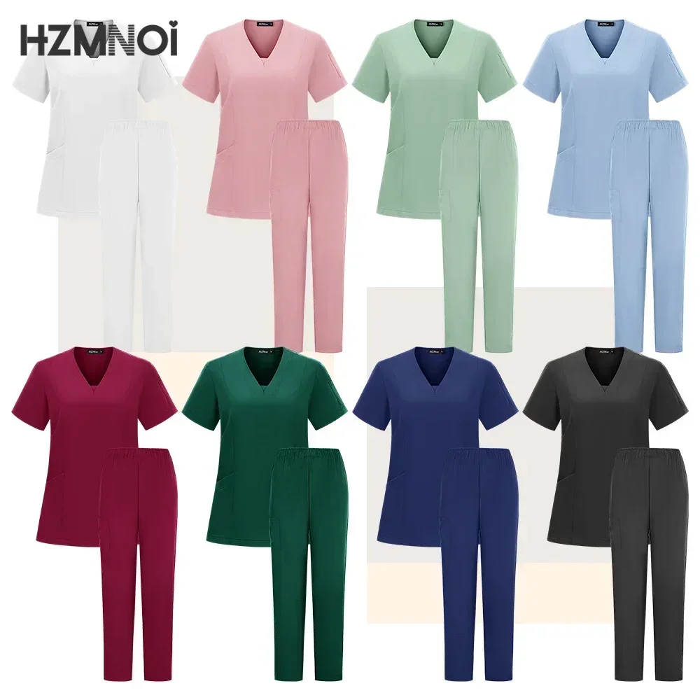 HZMNOI Scrub Hospital Uniform Medical Top Pants Nurse Uniform High Fashion Uniforms Nursing Scrubs Set Hot Sell Surgical Gowns