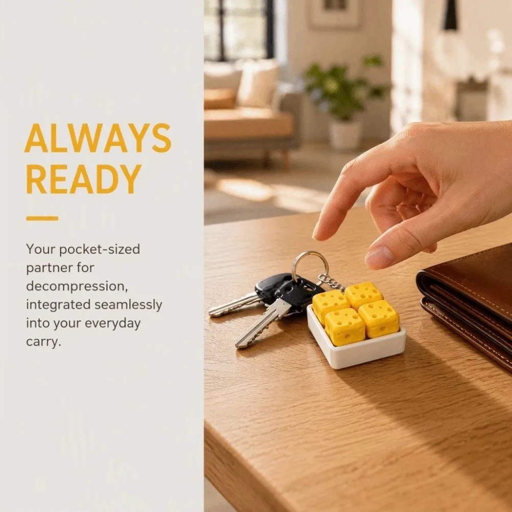 Funny Cheese Clicker Fidget Keychain Squeeze Sound Button Press 4 Keys Cheese Keyboard Tactile Portable