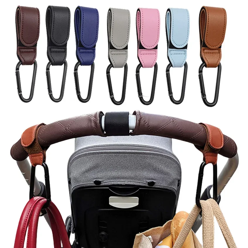 

2Pcs Leather Cart Hooks Baby Stroller Hook PU Adjustable Pram Hook Organizer Diaper Bag Hanger Children Travel Accessories
