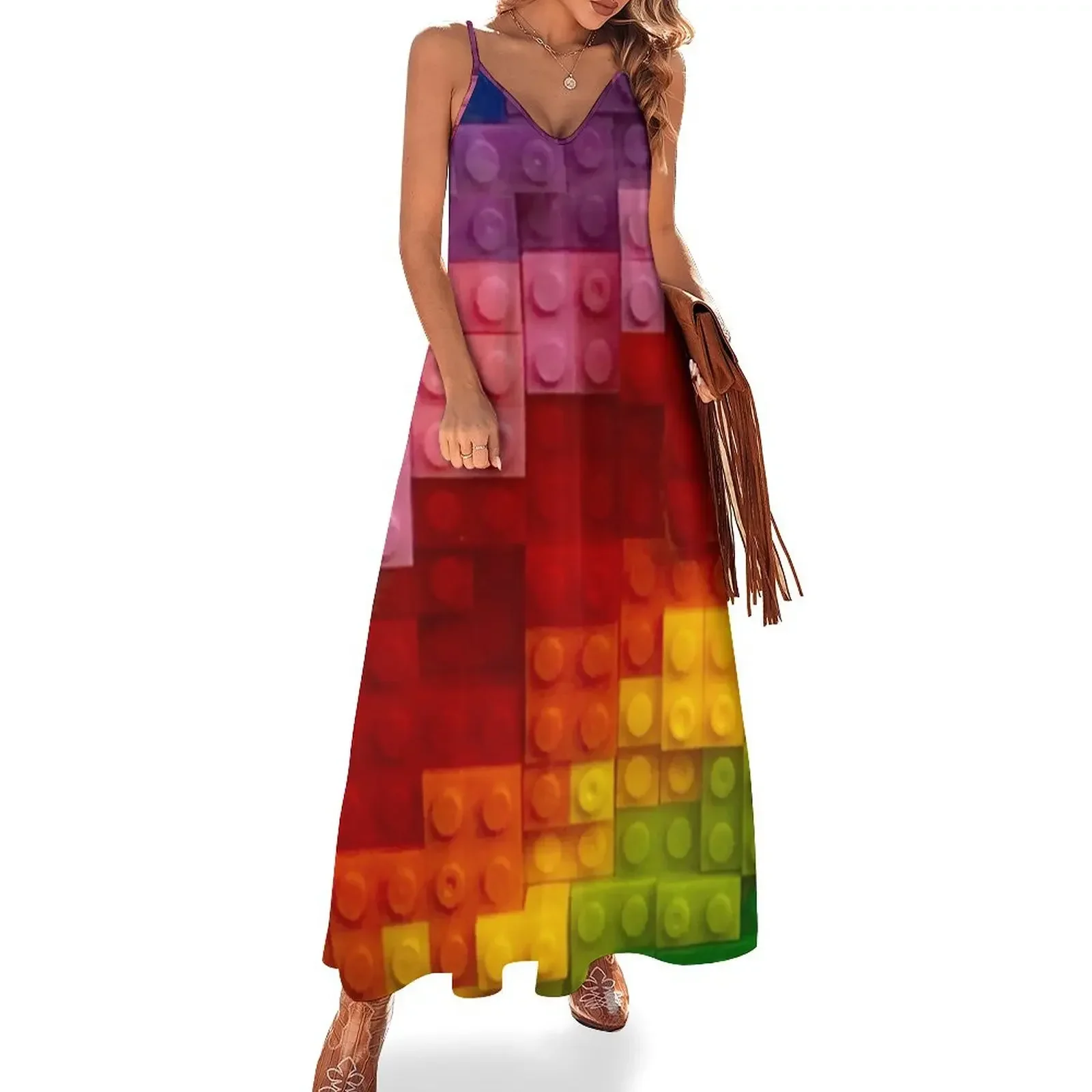 Building block style rainbow colours Sleeveless Dress luxury evening dresses 2024 Women's clothing