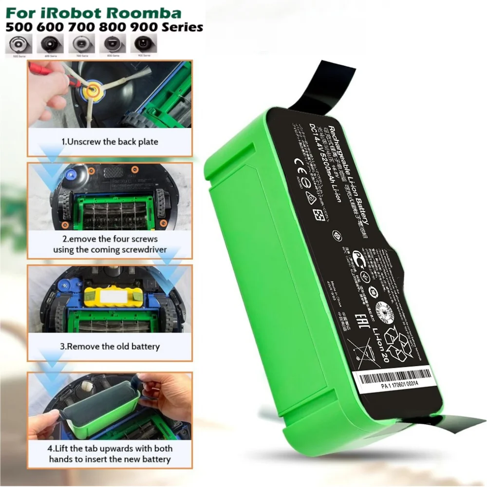 

Lithium Ion Battery For iRobot Roomba Cleaner 900 800 700 600 Series 960 980 981 966 895 695 692 690 675 780 860 891.
