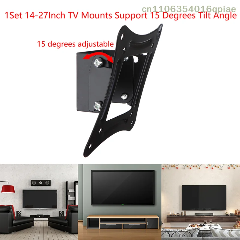 1 Set 14-27Inch TV Mounts LCD LED Monitor Wall Mount Bracket Fixed Flat Panel TV Frame Support 15 Degrees Tilt Angle W/Screw