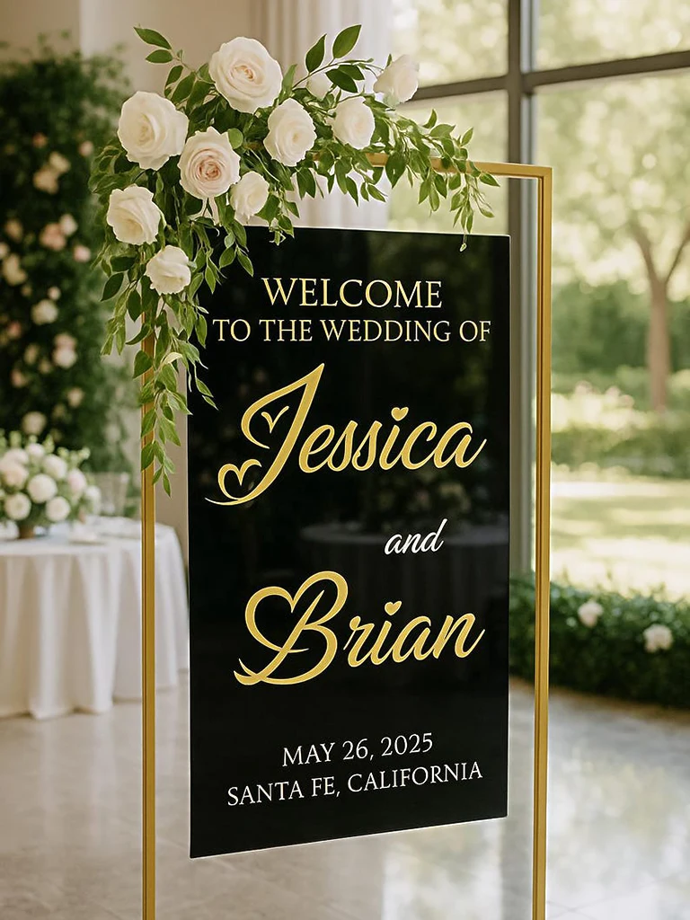 Wedding Welcome Sign - Luxury Acrylic Decorations with 3D Mirror Names,Wedding Reception Signage, Personalised Welcome Sign