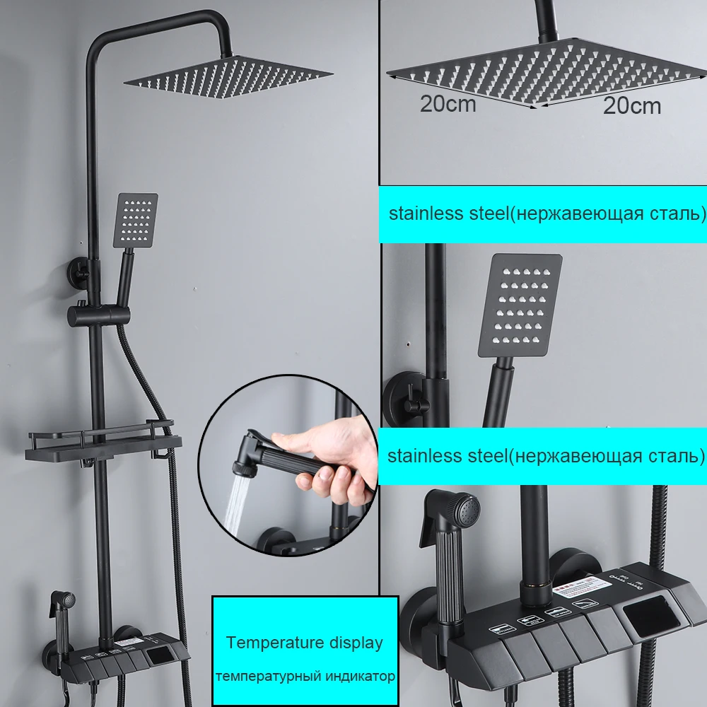 Imagem -06 - Conjunto de Torneira de Chuveiro Multifuncional Display Preto Frio e Quente Latão Torneira da Banheira do Banheiro Estender Alta Qualidade