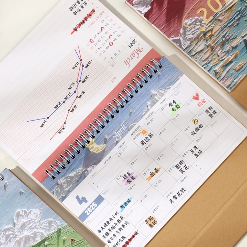 Настольный ежемесячный календарь на 2025 год с двойной катушкой в ​​переплете, календарь акварельной живописи