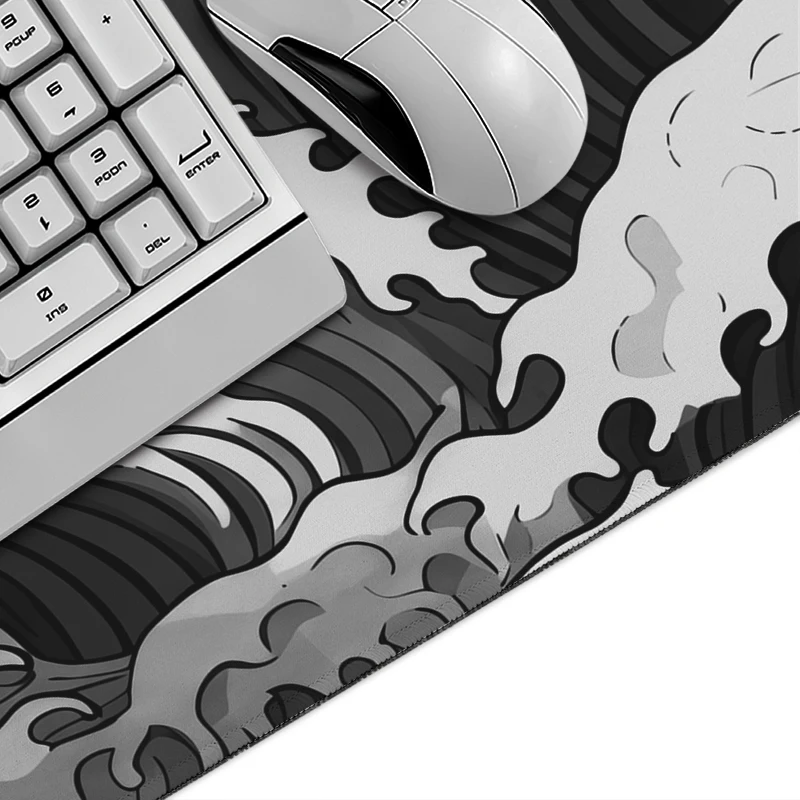 Mouse Pad Gamer Black White Ukiyo-e Wave XL Large Custom Mousepad XXL MousePads Non-Slip Natural Rubber Office Desktop Mouse Pad