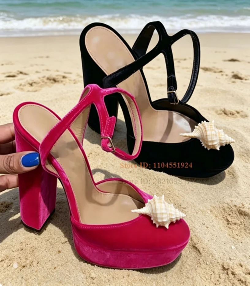 Real Photot Velvet Thick Platform Closed Toe Chunky High Heel Shoes New Sexy Pumps Women's Shoes Strap High Heels