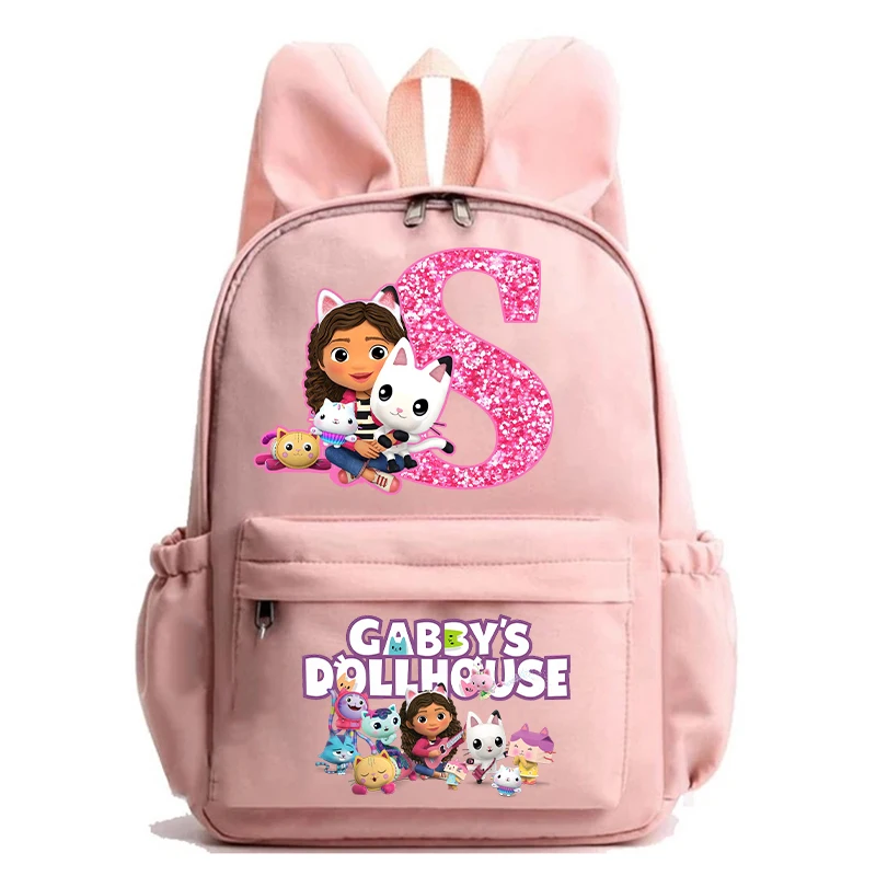 New Gabby Dollhouses Girls School Backpack Kawaii Children Backpack Cartoon Letter Printed Schoolbag Cute Girls School Supplies