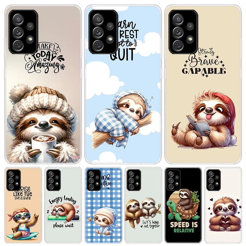 Animal Cute Cartoon Sloth Coffee For Samsung Galaxy A17 A16 A15 A14 A13 A56 A55 A54 A53 Phone Case A36 A35 A34 A33 A26 A25 A24 A