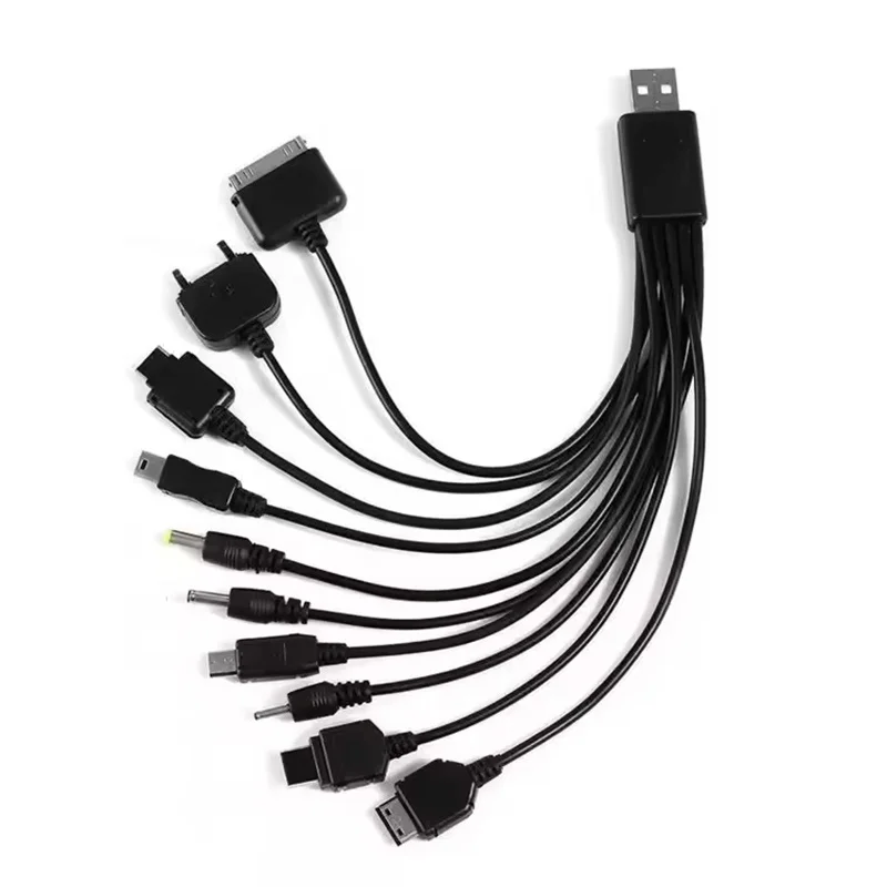 Universal USB To Multi Plug Cell Phone Charger Cable 10 to 1 USB Cable For Huawei Google OPPO Vivo PSP MP3 Player Charger Cable