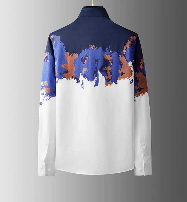 Fashion Men's Long Sleeve Shirts Simple splicing Pattern 3D Printed Men's Clothing Button Shirt Autumn Casual Outdoor Shirt