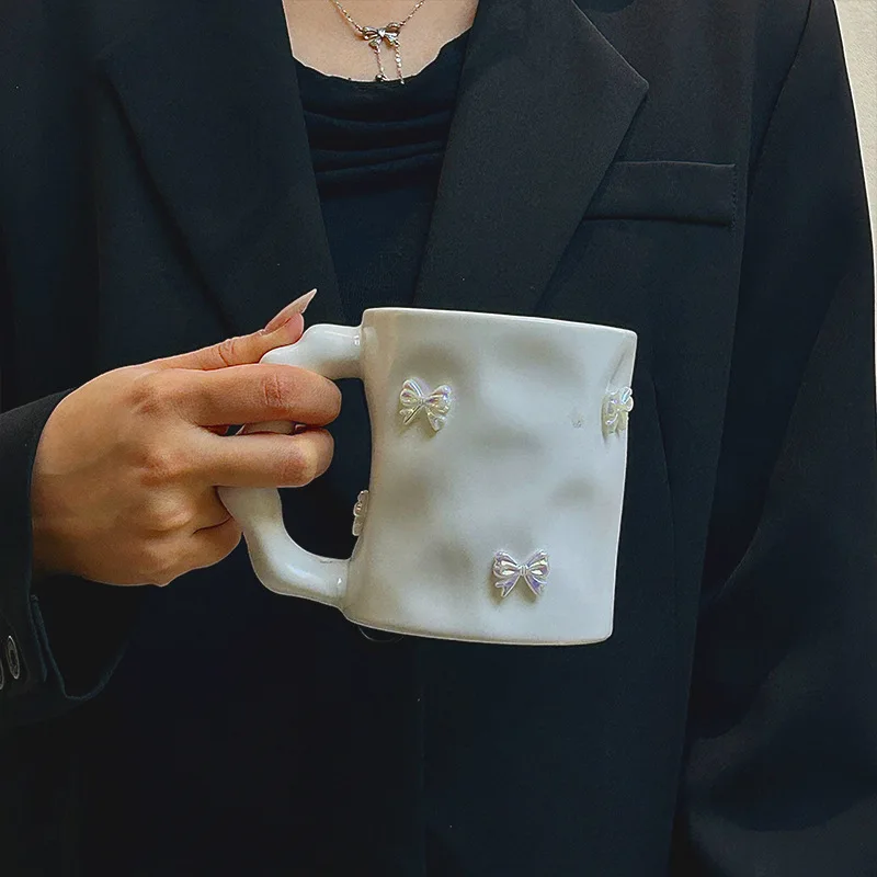 400 مللي قسط اليدوية غير النظامية كوب ماء هدية لطيف القوس ديكور الفن كوب سيراميك الإبداعية بلون مكتب أكواب الحليب