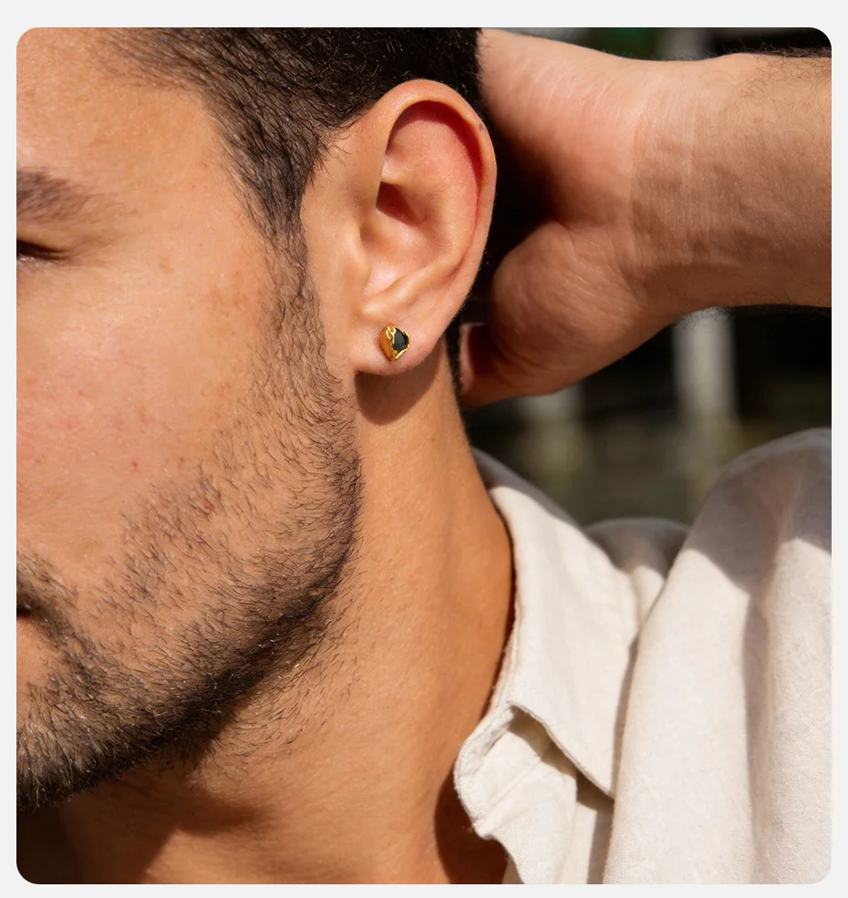 Vnox Kupfer-Ohrstecker mit schwarzem und weißem Zirkon für Männer und Frauen, gold- und silberfarbener Ohrstecker, 7 x 8,6 mm, minimalistischer Schmuck, Geschenke – Detail 2