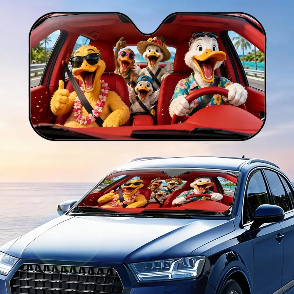 

Duck in Hawaiian Shirt Funny Sun Visor Car Windshield Sunshade UV Protection Reflective Foldable Heat Insulation Cover